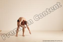 Underwear Gymnastic poses Man White Slim Bald Brown Dancing Dynamic poses Academic